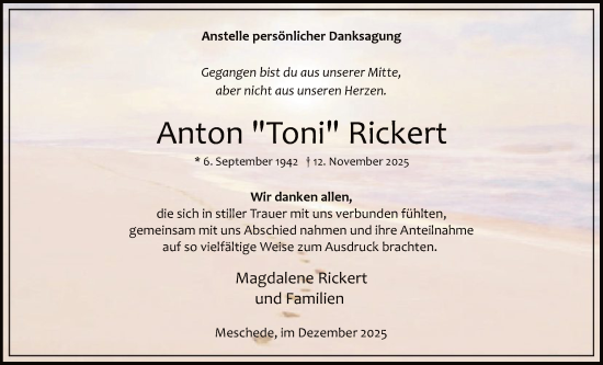 Traueranzeige von Anton Rickert von HASK