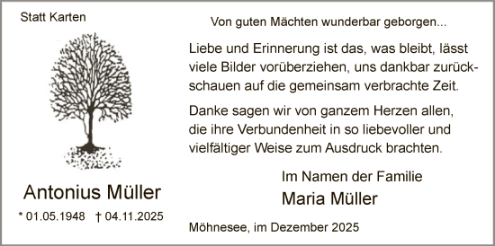 Traueranzeige von Antonius Müller von HASO
