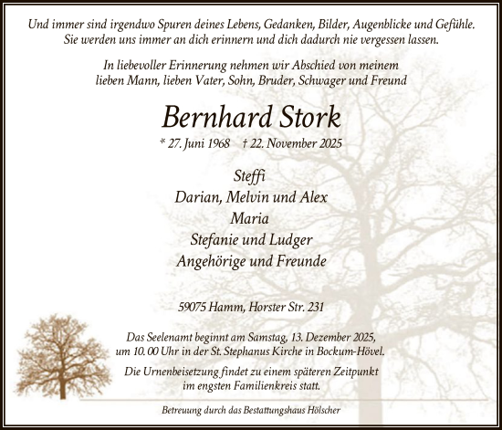 Traueranzeige von Bernhard Stork von HAWA
