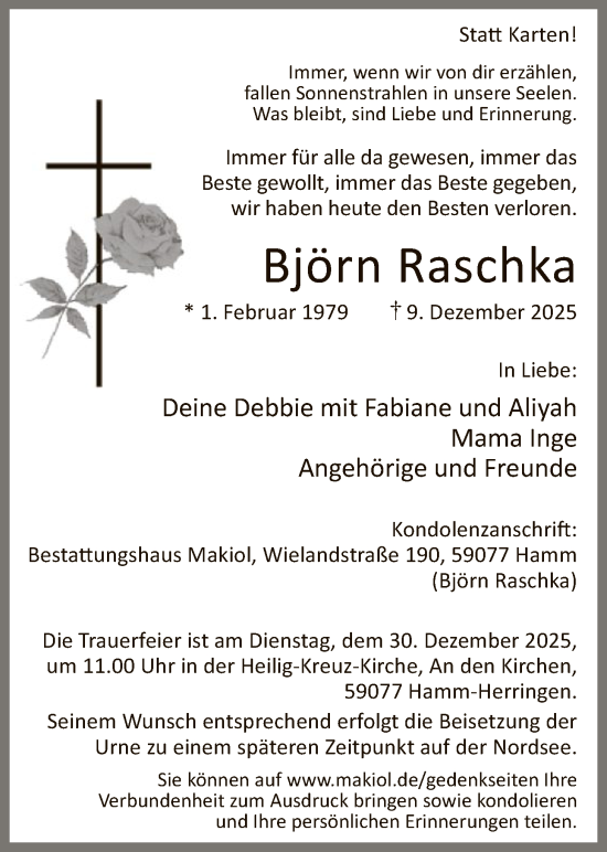 Traueranzeige von Björn Raschka von HAWA