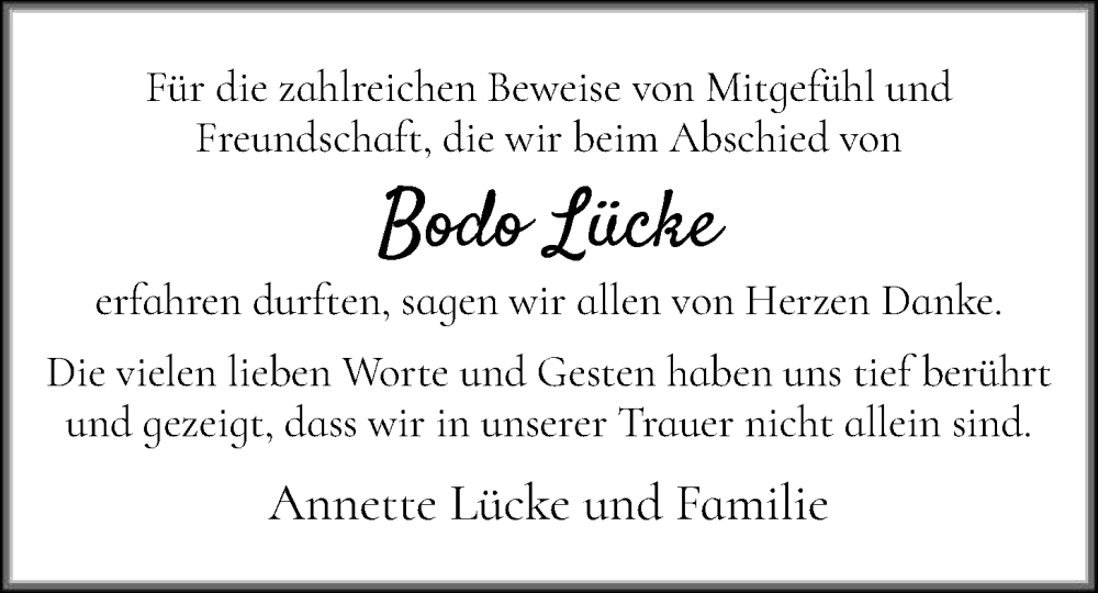  Traueranzeige für Bodo Lücke vom 13.12.2025 aus HAWA