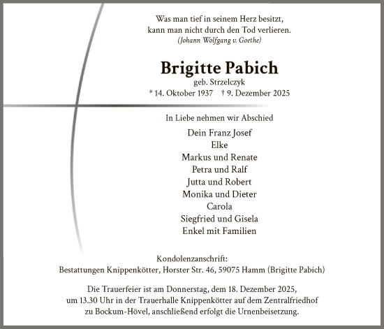 Traueranzeige von Brigitte Pabich von HAWA