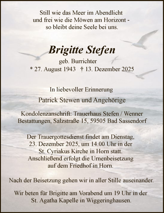 Traueranzeige von Brigitte Stefen von HAWA
