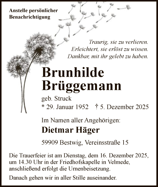 Traueranzeige von Brunhilde Brüggemann von HASK