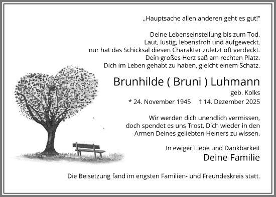 Traueranzeige von Brunhilde Luhmann von HAWA