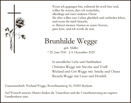 Traueranzeige von Brunhilde Wegge von HALN