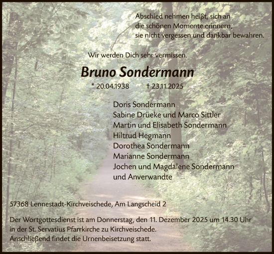 Traueranzeige von Bruno Sondermann von HASK