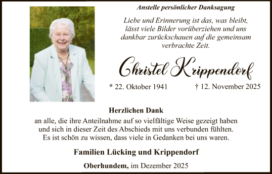 Traueranzeige von Christel Krippendorf von HASK