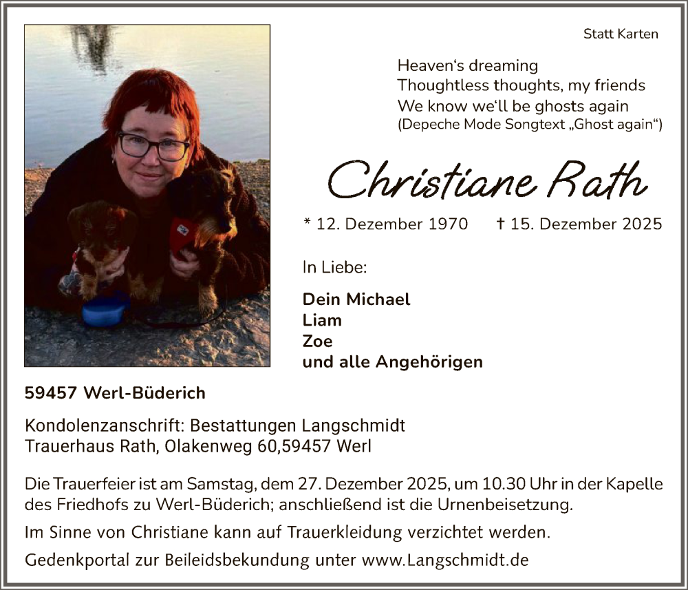  Traueranzeige für Christiane Rath vom 20.12.2025 aus HASO