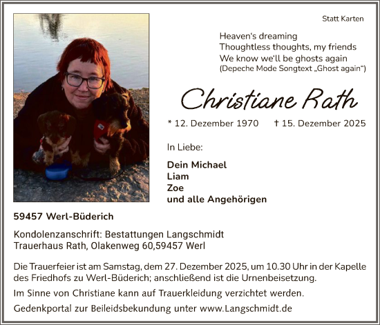 Traueranzeige von Christiane Rath von HASO