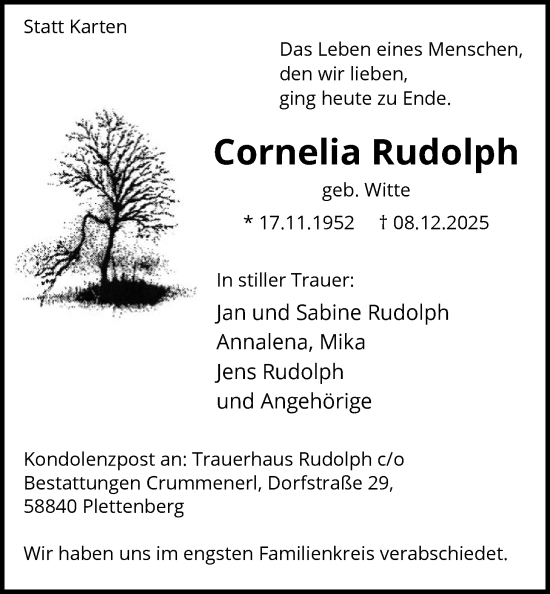 Traueranzeige von Cornelia Rudolph von HALN