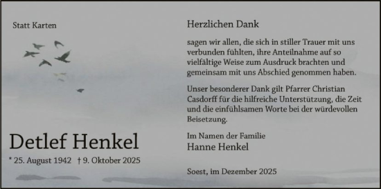 Traueranzeige von Detlef Henkel von HASO