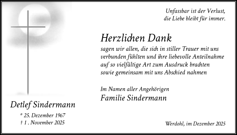  Traueranzeige für Detlef Sindermann vom 13.12.2025 aus HALN