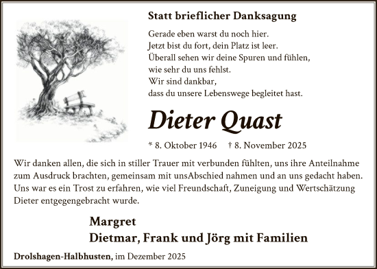 Traueranzeige von Dieter Quast von HASK