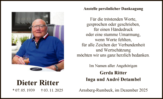 Traueranzeige von Dieter Ritter von HASK