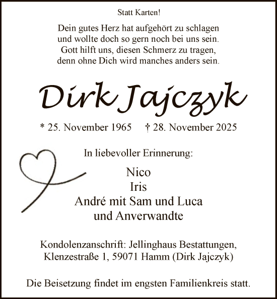 Traueranzeige von Dirk Jajczyk von HAWA