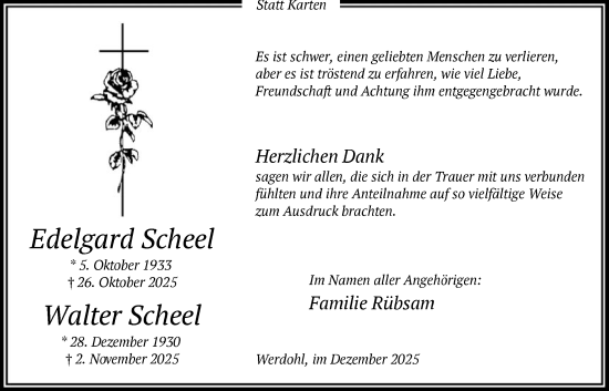 Traueranzeige von Edelgard und Walter Scheel von HALN