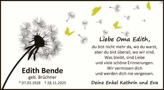 Traueranzeige von Edith Bende von HASK