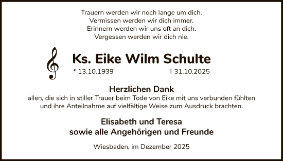 Traueranzeige von Eike Wilm Schulte von HALN