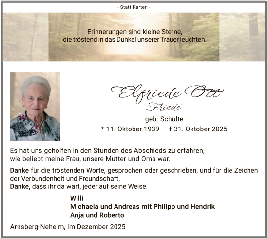 Traueranzeige von Elfriede Ott von HASK
