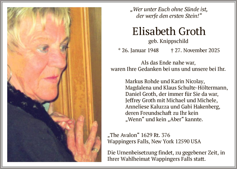  Traueranzeige für Elisabeth Groth vom 06.12.2025 aus HASK