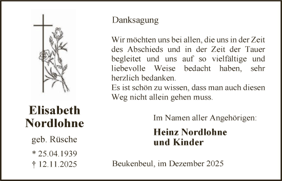 Traueranzeige von Elisabeth Nordlohne von HASK