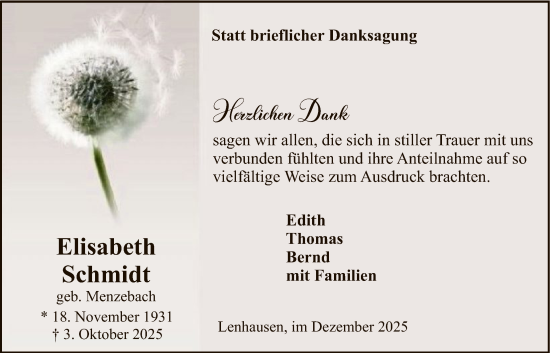 Traueranzeige von Elisabeth Schmidt von HASK