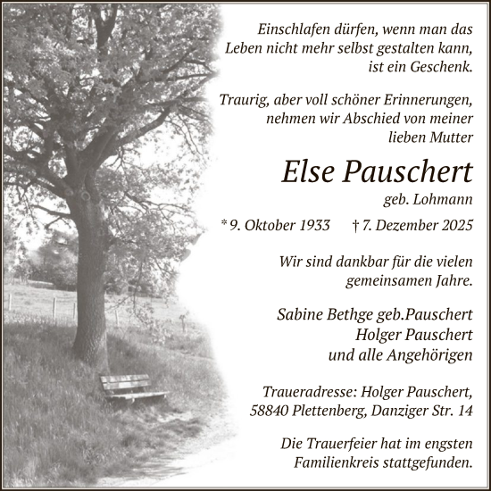 Traueranzeige von Else Pauschert von HALN