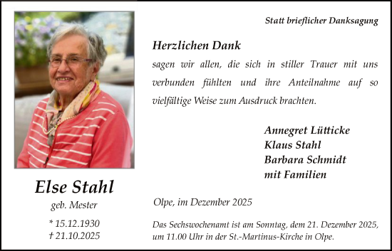 Traueranzeige von Else Stahl von HASK