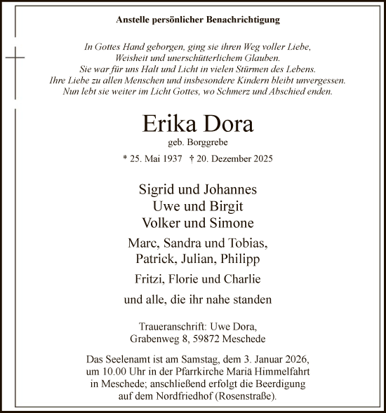 Traueranzeige von Erika Dora von HASK