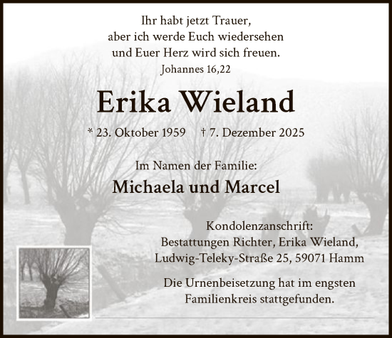 Traueranzeige von Erika Wieland von HAWA