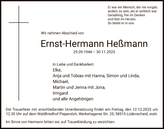Traueranzeige von Ernst-Hermann Heßmann von HALN