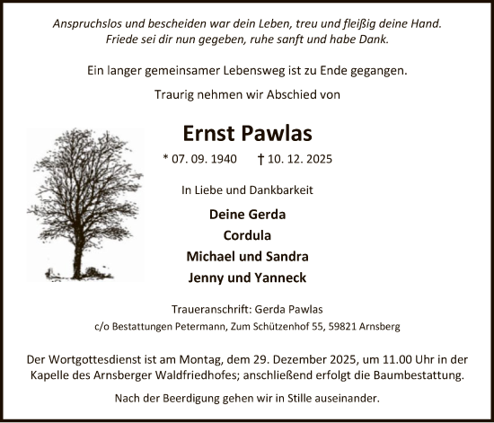 Traueranzeige von Ernst Pawlas von HASK