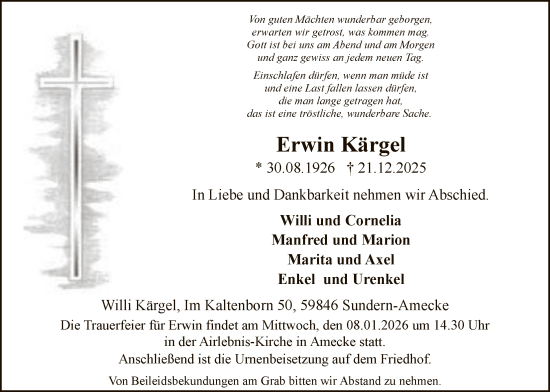 Traueranzeige von Erwin Kärgel von HASK