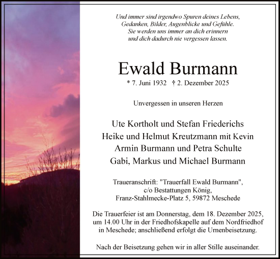 Traueranzeige von Ewald Burmann von HASK
