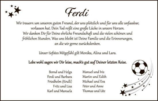 Traueranzeige von Ferdi  von HASK