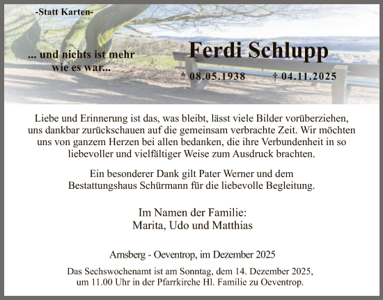 Traueranzeige von Ferdi Schlupp von HASK