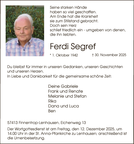 Traueranzeige von Ferdi Segref von HASK