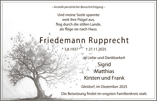 Traueranzeige von Friedemann Rupprecht von HASK