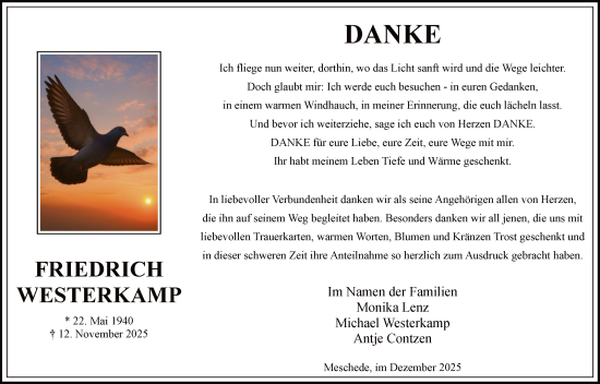 Traueranzeige von Friedrich Westerkamp von HASK