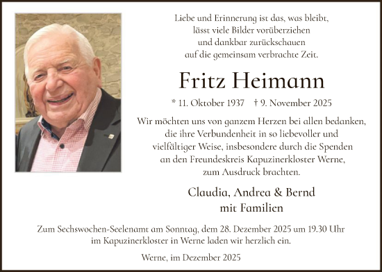 Traueranzeige von Fritz Heimann von HAWA