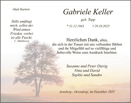 Traueranzeige von Gabriele Keller von HASK