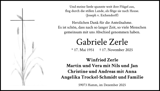 Traueranzeige von Gabriele Zerle von HAWA