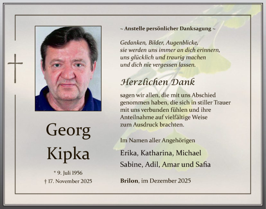 Traueranzeige von Georg Kipka von HASK