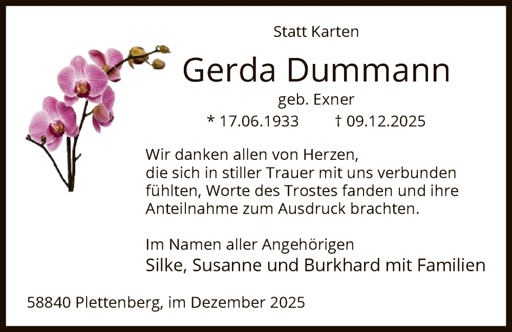  Traueranzeige für Gerda Dummann vom 30.12.2025 aus HALN
