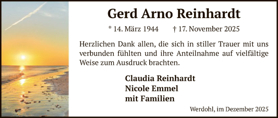 Traueranzeige von Gerd Arno Reinhardt von HALN