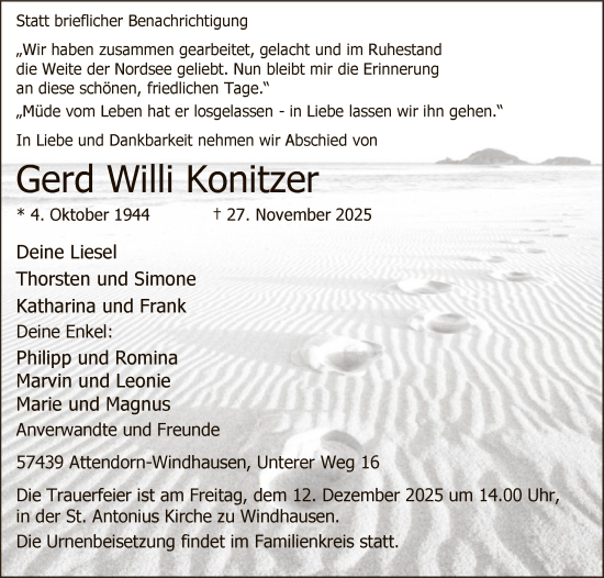 Traueranzeige von Gerd Willi Konitzer von HASKHALN
