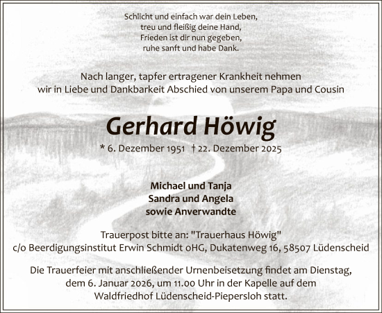 Traueranzeige von Gerhard Höwig von HALN