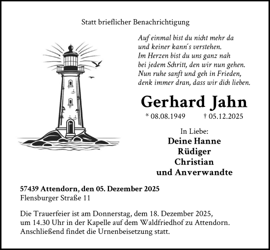 Traueranzeige von Gerhard Jahn von HASK