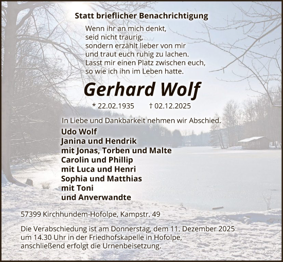 Traueranzeige von Gerhard Wolf von HASK